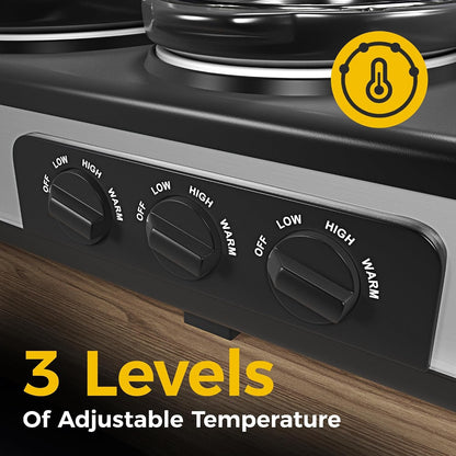 Triple Slow Cooker, Buffet Server & Warmer with 3 Removable Ceramic Pots, 3 Adjustable Temp Settings & 3 Metal Lid Rests, Stainless Steel, 3 * 1.5 Quarts Silver3