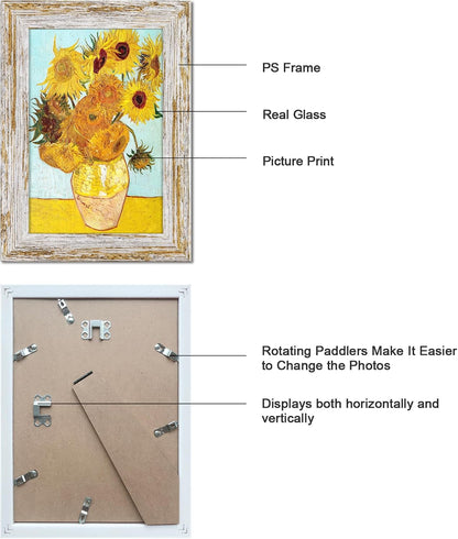 Rustic Distressed Retro Style White Photo Frame 5X7 Picture Frame Set of 6 with Real Glass for Pictures 4X6 with Mat or 5X7 without Mat, Wall Gallery or Tabletop Display7
