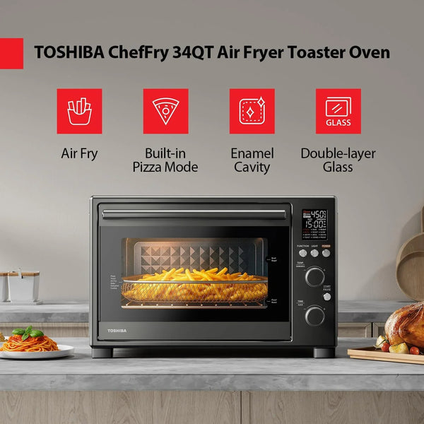 Cheffry Air Fryer Toaster Oven Combo, 34QT, 1750W, Stainless Steel | 12-In-1 Convection Countertop Oven, Master Pizza Modes Design with Exclusive Dual-Temp Tech2