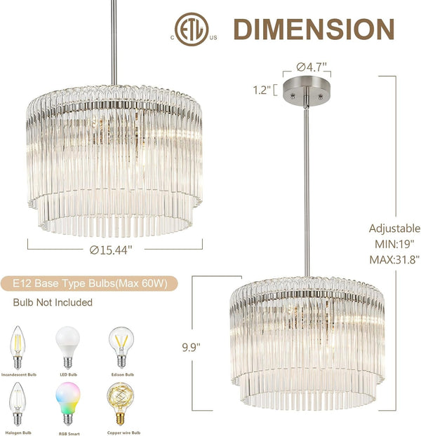 15.44" Drum Chandeliers Dining Room Brushed Nickel 6-Lights2