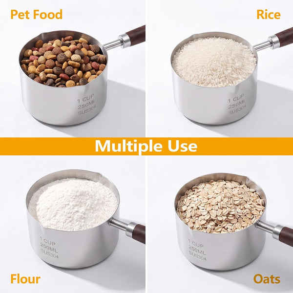 Pet Food Scoop, 1 Cup, 304 Stainless Steel, Wooden Handle7