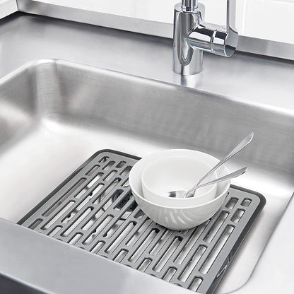 OXO Good Grips Small Kitchen Sink Mat with Drain Holes, Silicone Sink Mat | Non-Slip Rubber Sink Bottom Mat, Protects Dishes and Sink, Kitchen Sink Protector, Drain Holes, Gray5