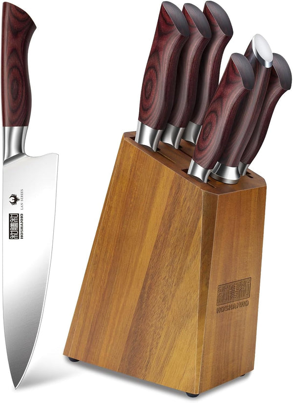 7PCS Kitchen Knife Set with Block, Sharp Chef Knives & Sharpener1
