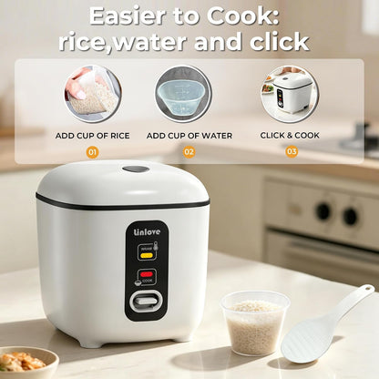 Rice Cooker Small 2.5 Cup Uncooked,1.2 Quart Non-Stick Mini Rice Cooker,With Stainless Steel Steamer Tray,One-Switch to Cook and Auto Keep Warm,Recipe Guide,Space Saving for 1-4 People,White6