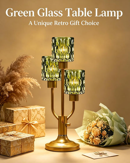 Mid Century Modern Glass Green Table Lamp Dimmable 3 Bulbs Included9