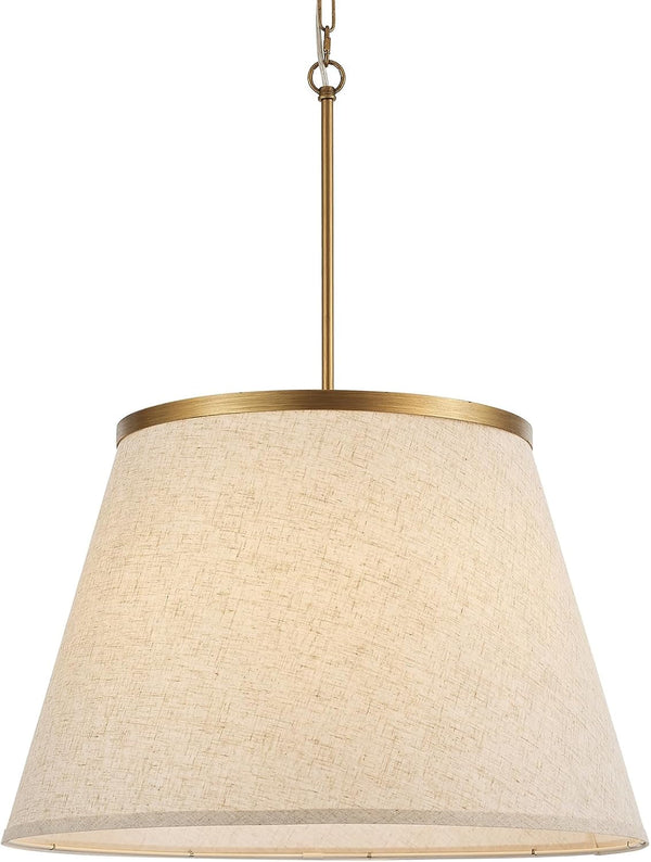 24" Boho Chandelier, Tapered Fabric Drum and Antique Gold Accents Paint Finish Shade Pendant Lighting for Nursery Room Dining Room Living Room Kitchen1
