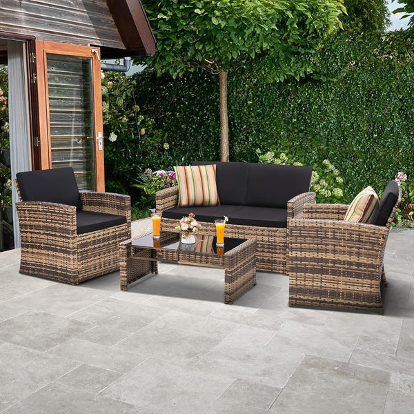 4 Piece Patio Furniture Set, Outdoor Wicker Conversation Set1