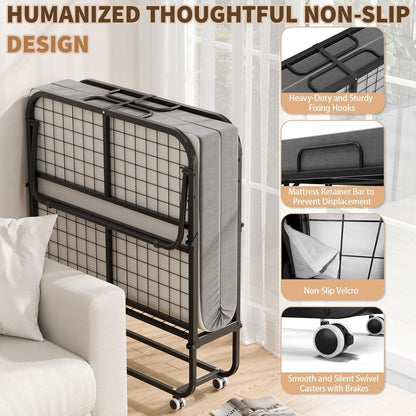 75" X 38" Folding Bed with Mattress for Adults, Portable Foldable Rollaway Bed with Memory Foam Mattress & Super Strong Frame, Convenient Roll Away Bed for Storage7