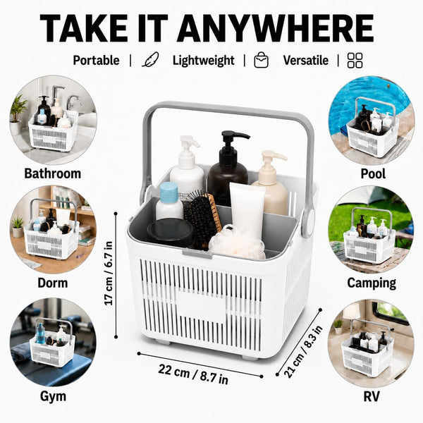 Shower Caddy Portable, Plastic Basket for Dorm, Drain Holes3