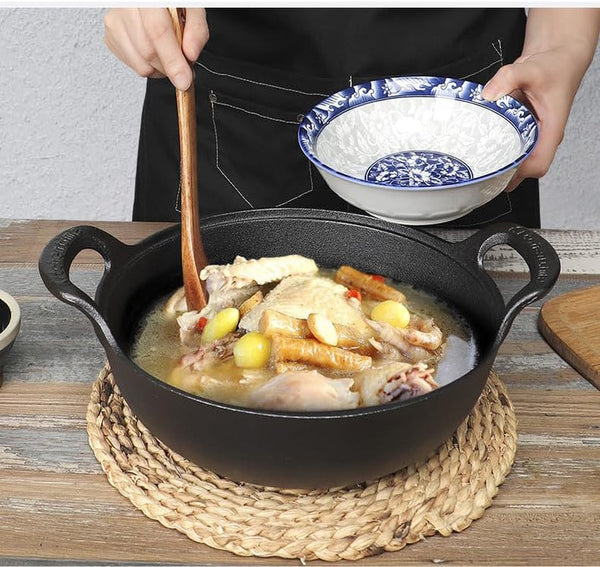 Cast Iron Wok with Dual Handle, Pre-Seasoned Stir-Fry Pans (Wok with Lid 11 Inch)3