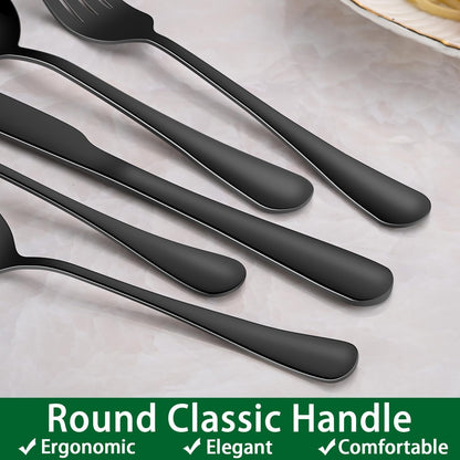 Black 49 Pieces Stainless Steel Flatware Sets with Organizer,Black Silverware Sets with Steak Knives Service for 8,Black Tableware Cutlery Sets for Home Kitchen5