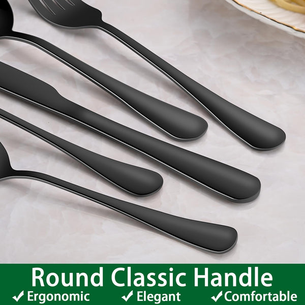 Black 49 Pieces Stainless Steel Flatware Sets with Organizer,Black Silverware Sets with Steak Knives Service for 8,Black Tableware Cutlery Sets for Home Kitchen5