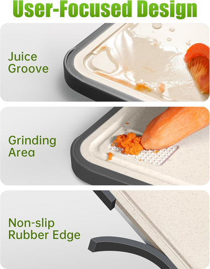 Titanium Cutting Board for Kitchen 16" X 11", 2-In-1 Non-Slip | Titanium/Pp Chopping Board– Safe & Odor-Free, Juice Groove & Spice Grinder, Large Surface6