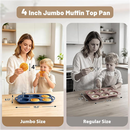 4 Inch Jumbo Silicone Muffin Top Pan with Frame Non Stick Egg Mold Baking | Silicone Egg Mold for Oven, Large Whoopie Pie Baking Pan with Handle for English Breakfast Sandwich Egg Bite Bun Tart2