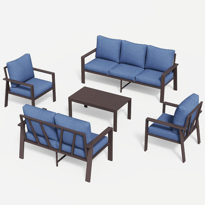 Aluminum Patio Furniture Set 5 Pieces Modern Patio Conversation Sets for Porch, Deck, Garden, 7-Seat Outdoor Furniture Metal Sofa Set with 4" Water-Resistant Cushion & Coffee Table,Navy8