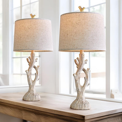 Farmhouse Table Lamps Set of 2 for Living Room Bedroom Bedside Tree Lamp Nightstand End Table 25" Lamps Vintage Natural Style2