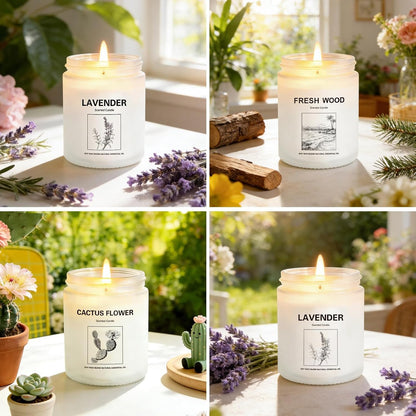 Scented Candles for Home,4 Pack Soy Candle Gift Set with 4 Fragrance Scents,Aromatherapy Lavender Floral & Wood Candles for Relaxation,Long Lasting Spa Candles for Bedroom Bathroom Gifts for Women5