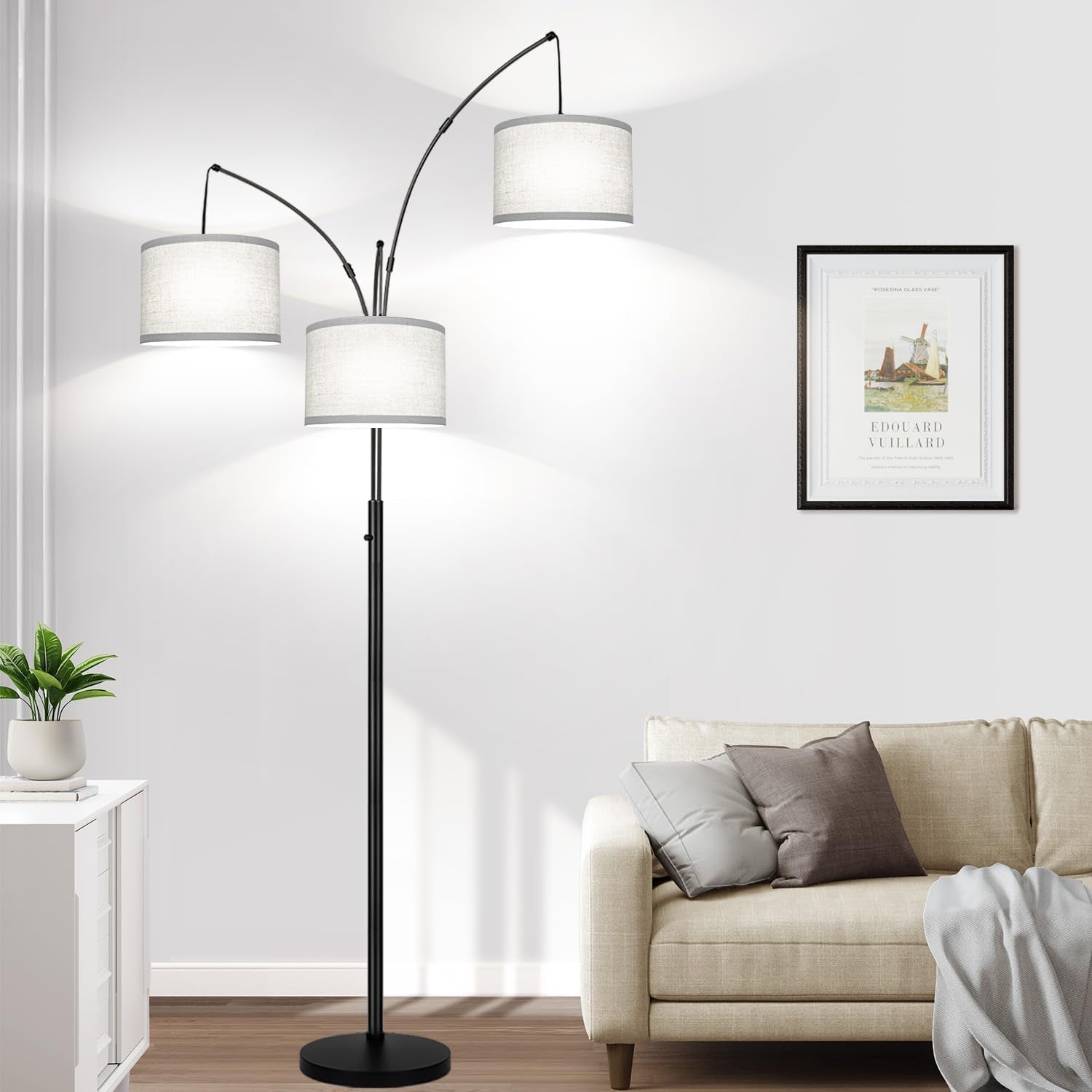 dimmable-floor-lamp-3-lights-black-arc-floor-lamp-modern-tall-standing-tree-lamp-with-grey-linen-shades-heavy-base-3000lm-led-bulbs-bright-lighting-for-living-room-bedroom-office-reading