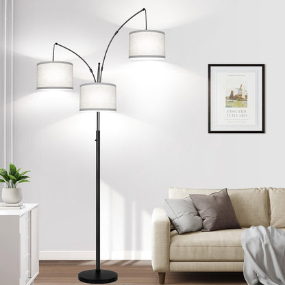 Dimmable Floor Lamp, 3 Lights Black Arc Floor Lamp, Modern Tall Standing Tree Lamp with Grey Linen Shades & Heavy Base, 3000LM LED Bulbs, Bright Lighting for Living Room, Bedroom, Office & Reading1