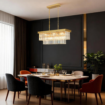 Gold Crystal Chandeliers for Dining Room，9-Lights L28 Inch2