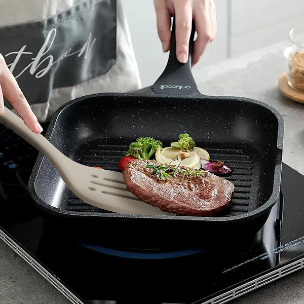 Silicone Kitchen Cooking Utensils Set:  Heat Resistant 13Inch Long Kitchen Gadgets, BPA Free Non Stick Rubber Cook Accessories for Food Prep, Frying, Serving, Basting (Light Grey)4