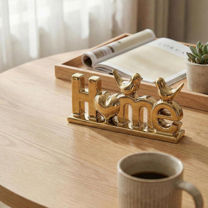 Home Sign Statue and Gold Love Birds Figurines, Modern Animal Home Decor Knick Knack, Ceramic Bird Statue for Floating Shelf Coffee Table Bookcase TV Stand Accent Side Table Decorative3