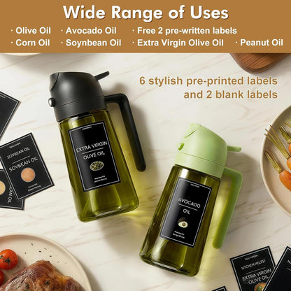 2 in 1 Olive Oil Sprayer for Cooking, 16Oz Light-Proof Oil Dispenser for Kitchen, Leak-Proof Oil Spray Bottle for Air Fryer, Salad, BBQ, Baking, Grilling - Black & Green7