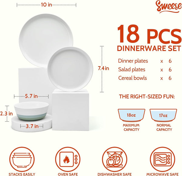Plates and Bowls Sets,18 Pieces Modern Porcelain Dinnerware Set for 6 Handcrafted Uniqe Dinner Set Ceramic Dishware Dishes Microwave and Dishwasher Safe, Blue & Green2