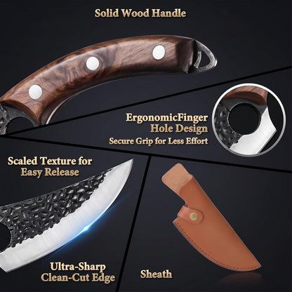 7" Chef Knife, Hand Forged Butcher Knives with Sheath, High Carbon Steel Japanese Knife Meat Cleaver Knife for Kitchen Meat Cutting, Viking Style Knives for Camping, Hunting, BBQ, Gifts for Men3