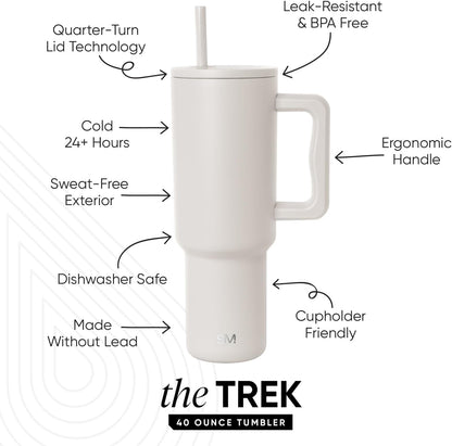 Simple Modern 40 Oz Trek Tumbler with Handle and Straw Lid | Cup Holder Friendly Insulated Stainless Steel Travel Mug | Almond Birch | Trek Tumbler, Travel Mug | Insulated Water Bottle, Cupholder Friendly, Stainless Steel Cup | Almond Birch2