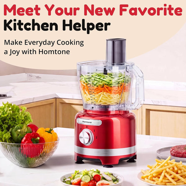 16 Cups Food Processor, Large Food Chopper with French Fry Cutter, 9 Functions 7 Blades for Shredding, Slicing, Doughing for Home Use, 3 Speeds, 600W (Bright Metallic Red, 16 Cup)3