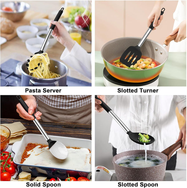 Cooking Utensils Set, 5 PCS Silicone Kitchen Utensils, Black4