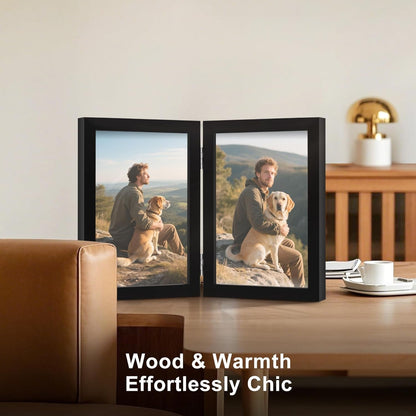 4X6 Double Picture Frame Black Wooden Hinged Photo Frame7