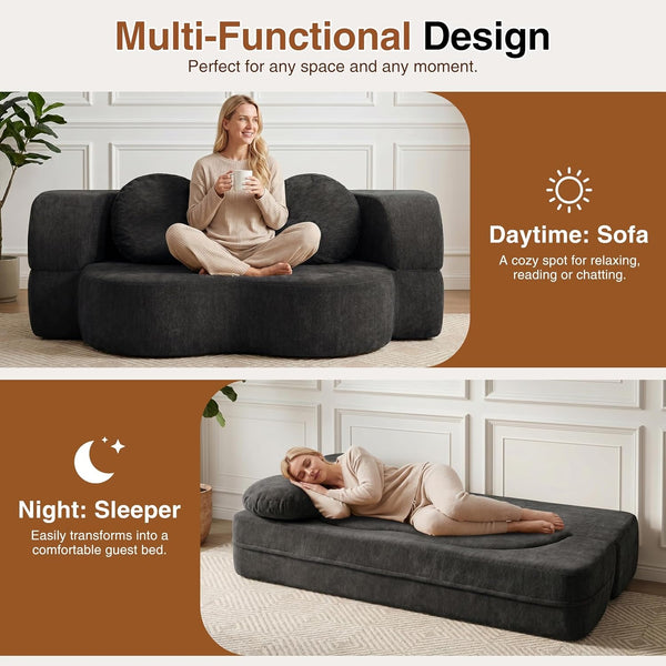 78" Convertible Sofa Bed, Sleeper Boneless Futon Sofa, Black3