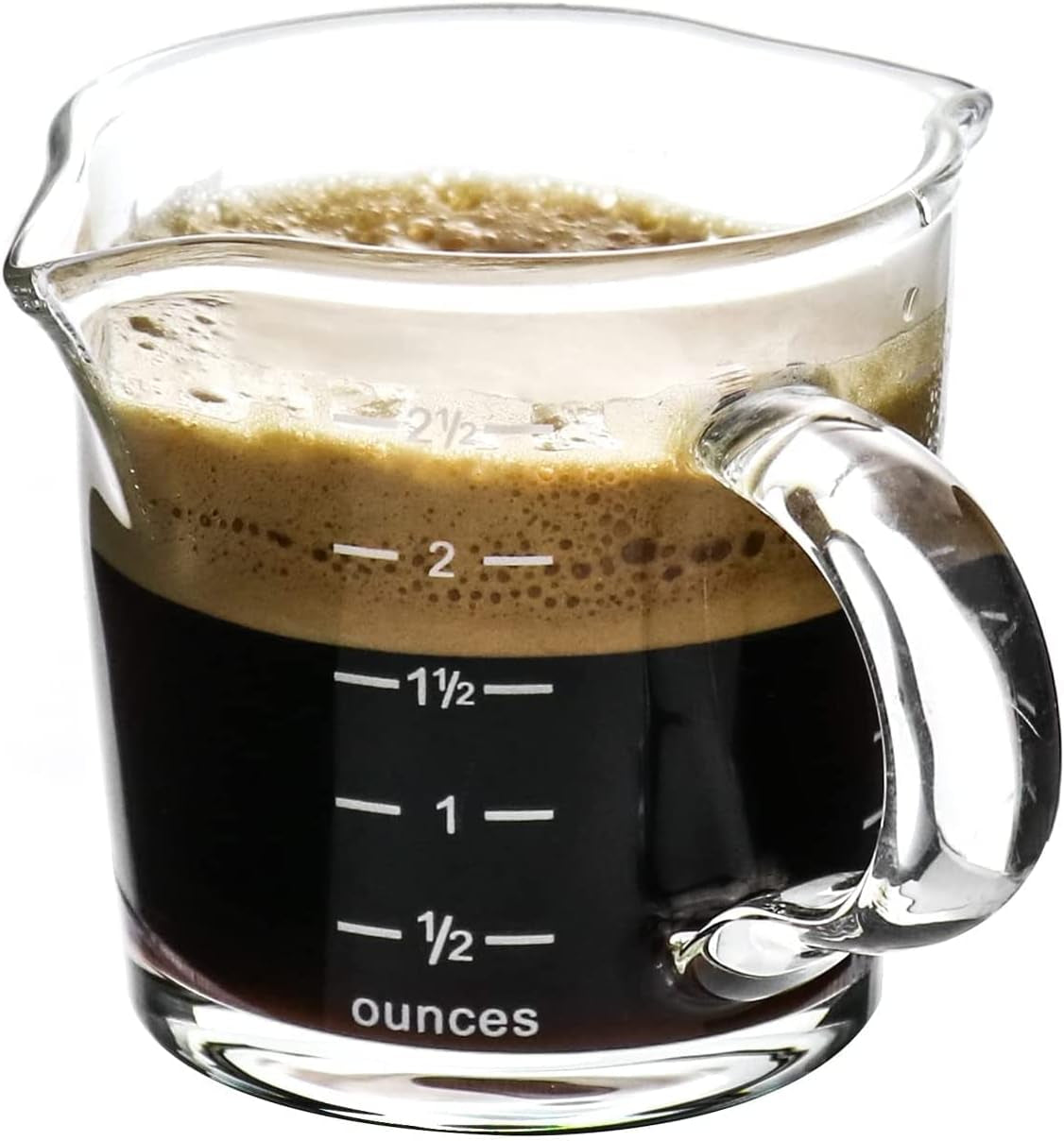 espresso-shot-glass-with-handle-2-pack-3-ounce-double-spout-glass-measuring-cup-triple-pitcher-milk-cup-with-two-scales-oz-ml