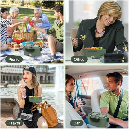 Electric Lunch Box for Adults, 80W Heated Lunch Box Portable Food Warmer Lunch Box for Work/Men/Car/Truck with 1.5L 304 Stainless Steel Container Fork & Spoon, 110V/12V/24V4