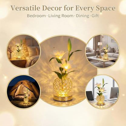 Stargazer Lily Crystal Table Lamp, Rechargeable Touch Flowers Lamp8