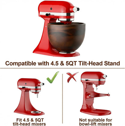 Premium Wood Mixing Bowl for Kitchenaid 4.5-5 Qt Stand Mixers4