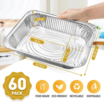 60 Pack 9X13 Inch Aluminum Pans, Disposable Foil Pans | Baking Aluminum Trays, Food Grade Heavy Duty Tin Foil Pans for Baking, Roasting, Cooking, Meal Prep and Freezer, Steam Tables3
