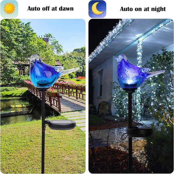 Outdoor Solar Garden Lights, Hand Blown Glass Blue Bird Yard Stake3