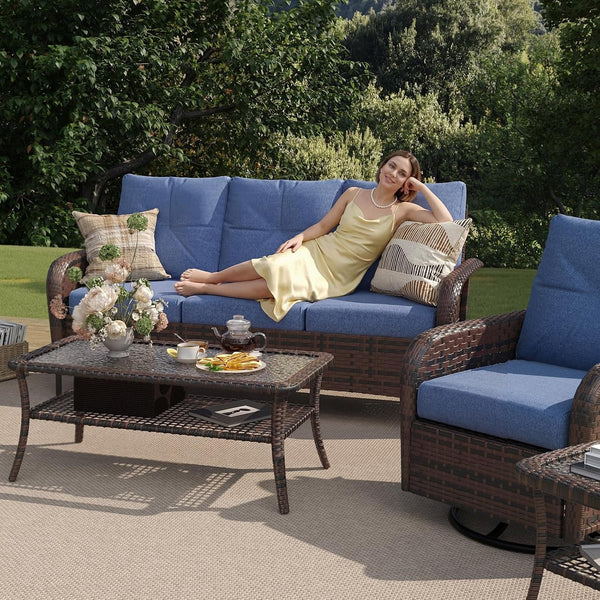 7 Piece Outdoor Patio Furniture Set for Backyard, Navy Blue10