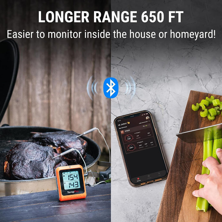 Temppro Tempsync 650 Ft Bluetooth Meat Thermometer with 2 Probes for Grill | Wireless Meat Thermometer Digital for Cooking Turkey, Rechargeable Smoker Accessories for BBQ Oven (Previously Thermopro)+2