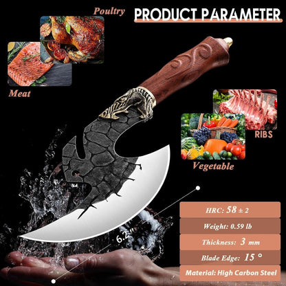 Viking Cleaver Knife Birthday - Kitchen Axe & Sheath Father Gift Men | Hand Forged High Carbon Steel Butcher Meat Cutting Boning Knife for Home Outdoor BBQ Camping Chirstmas Mother5