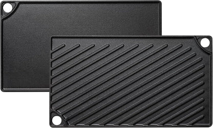 Reversible Grill/Griddle, 16.7X9.5'' Pre-Seasoned Cast Iron Griddle Pan, Double Burner Cookware, Rectangular Stovetop Griddle with Handles, Flat Top Plate for Oven, Grill & Campfire1