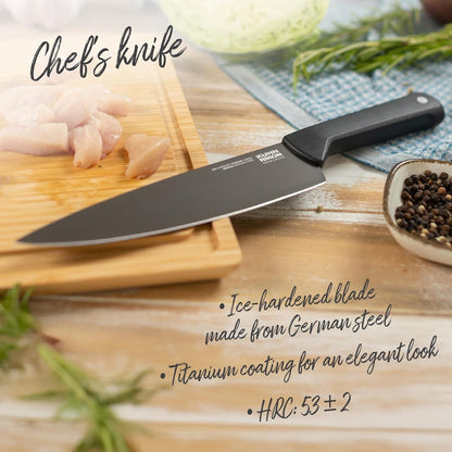 ICED Knife Set 3 Piece, Ice Hardened German Stainless Steel, Razor Sharp Titanium Coated Blades, Chef Bread and Prep Knives, Everyday Kitchen Knife Set3