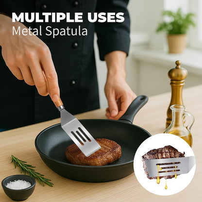 Stainless Steel Mini Spatula,Wooden Handle Small Spatula for Steak,Burger5