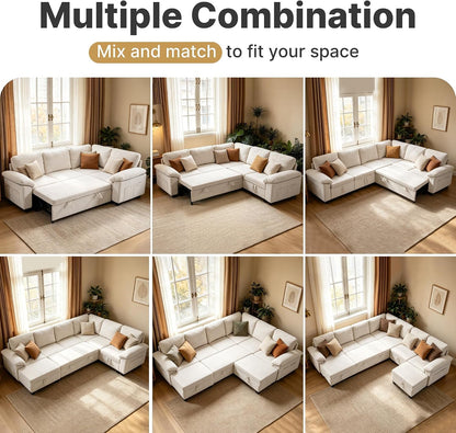 Sectional Sleeper Couch, 5 Seat Modular Sofa Bed with Storage Pull-Out Bed8