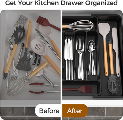 Extra Large Expandable Silverware Organizer, Flatware Tray, Black6