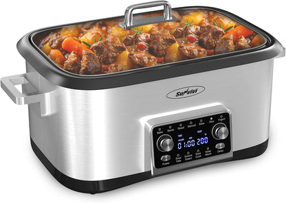8 Quart Slow Cooker Roaster Oven, 12 in 1 Programmable Multi-Cooker with Digital Timer, Temp Control, Keep Warm, Removable Non-Stick Aluminum Pot & Dishwasher-Safe Glass Lid, Stainless Steel1