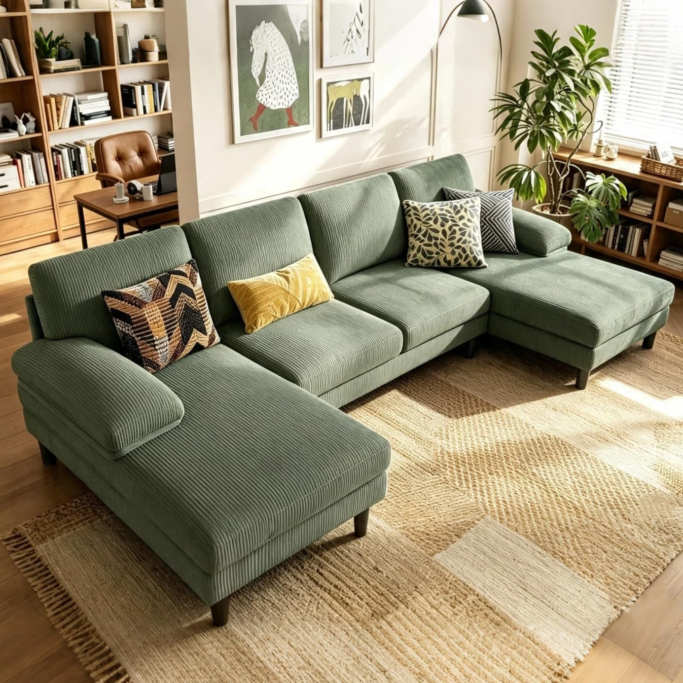 sectional-couch-105-w-corduroy-u-shaped-sofa-with-sleepable-armrests-4-seat-couch-with-double-chaises-deep-sofa-for-living-room-green